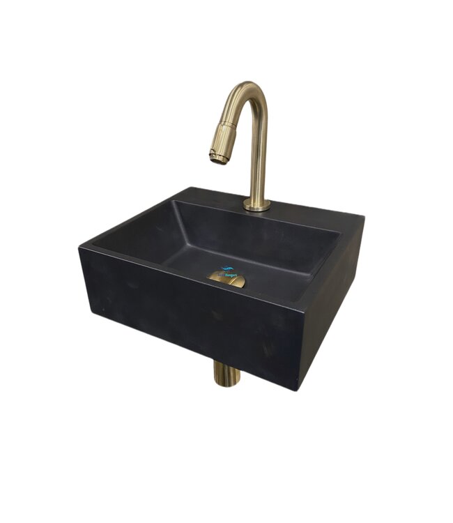 Toilet fontein Leto Mat Zwart Quartz steen 33,5x29 cm met kraangat