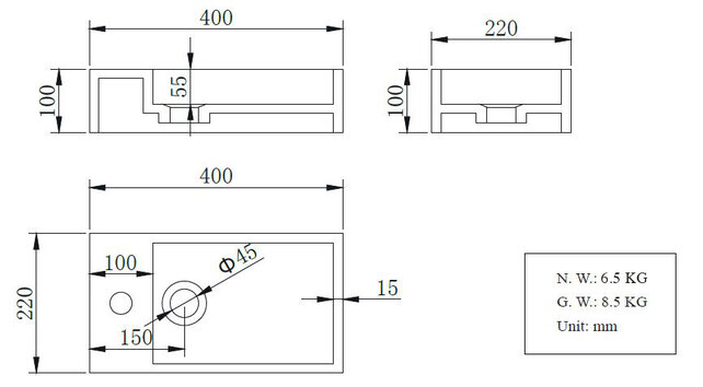 Toilet Fontein Maria Rechts Wit 40x22x10cm Solid Surface