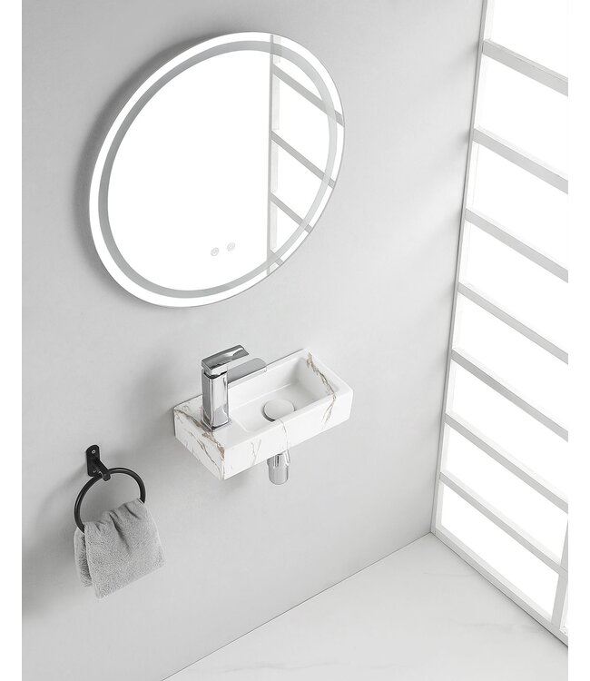 Wiesbaden Toilet Fontein Marmerlook Wit Mini-Rhea Links fontein 36x18x9cm Carrara