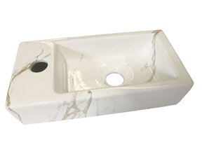 Wiesbaden Toilet Fontein Marmerlook Wit Mini-Rhea Links fontein 36x18x9cm Carrara