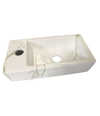 Wiesbaden Wiesbaden Toilet Fontein Marmerlook Wit Mini-Rhea Links fontein 36x18x9cm Carrara