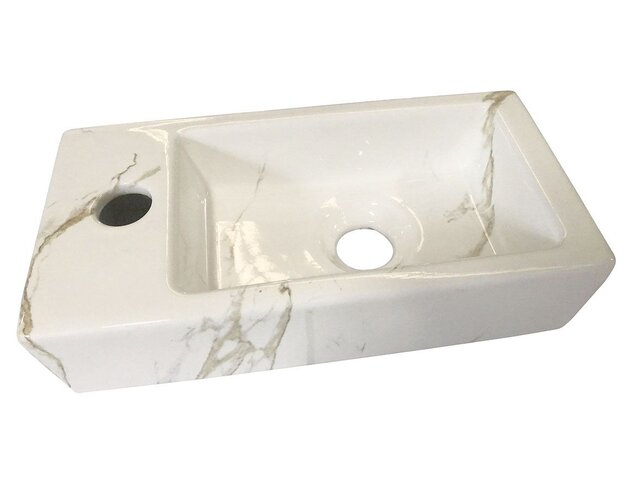 Toilet Fontein Marmerlook Wit Mini-Rhea Links fontein 36x18x9cm Carrara