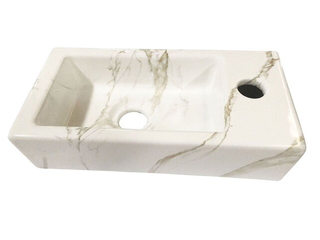 Toilet Fontein Marmerlook Wit Mini-Rhea Links fontein 36x18x9cm Carrara