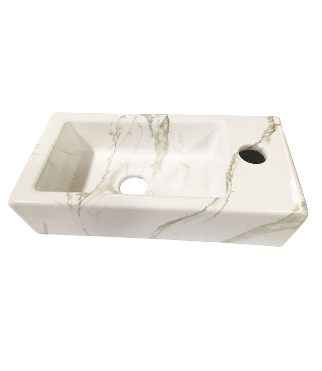 Toilet Fontein Marmerlook Wit Mini-Rhea Links fontein 36x18x9cm Carrara