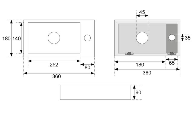 Toilet Fontein Marmerlook Wit Mini-Rhea Links fontein 36x18x9cm Carrara