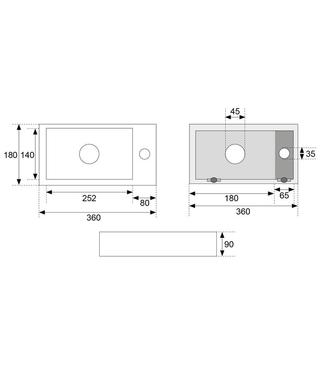 Toilet Fontein Marmerlook Wit Mini-Rhea Links fontein 36x18x9cm Carrara