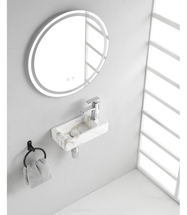 Toilet Fontein Marmerlook Wit Mini-Rhea Rechts fontein 36x18x9cm Carrara