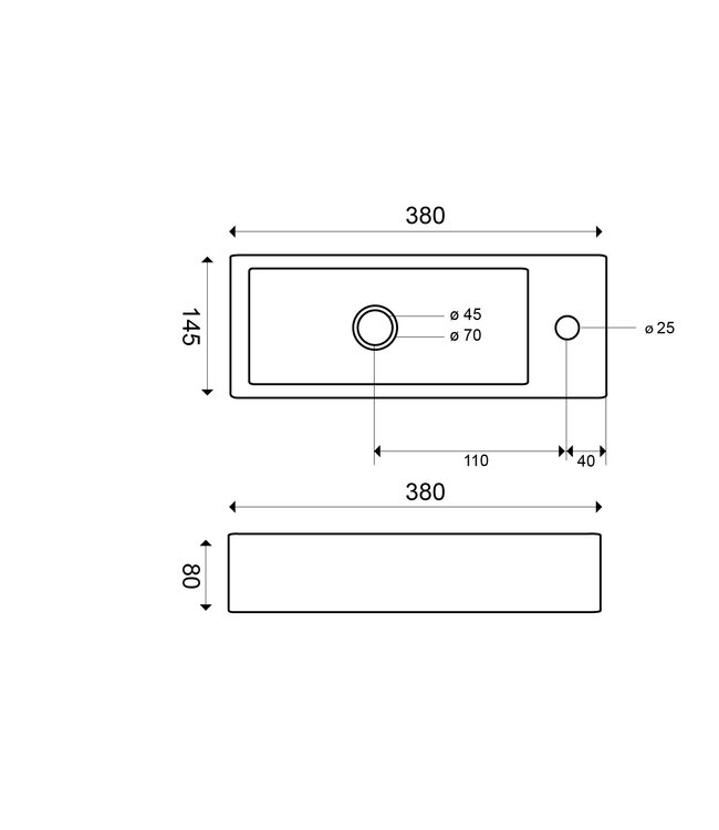Wiesbaden Trim mini Toilet fontein rechts 38x14x8 cm keramiek glans wit