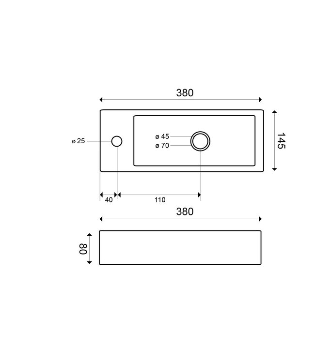 Wiesbaden Trim mini Toilet fontein Links 38x14x8 cm keramiek glans wit