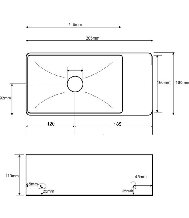 Rhea xxs Toilet fontein mini Wit Zonder kraangat 30x18x11 cm keramiek