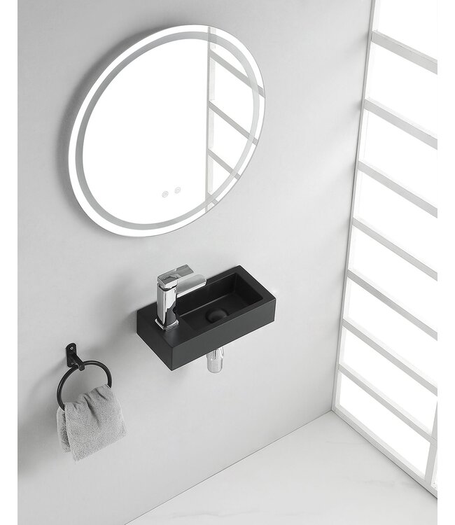 Wiesbaden Rhea Mini Toilet Fontein links Mat Zwart 36x18x9 cm quartz