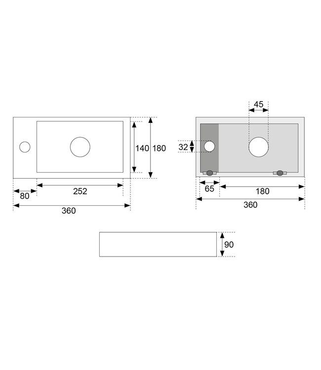 Wiesbaden Rhea Mini Toilet Fontein links Mat Zwart 36x18x9 cm quartz