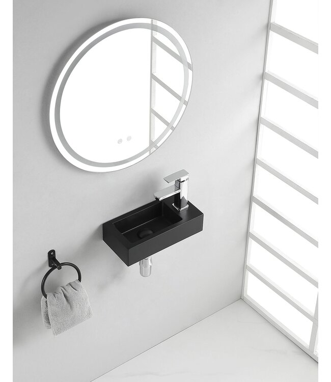 Wiesbaden Rhea Mini Toilet Fontein Rechts Mat Zwart 36x18x9 cm quartz