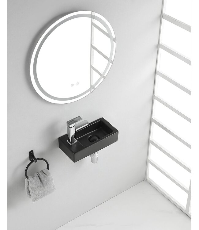 Rhea Mini Toilet Fontein Rechts Mat Zwart 36x18x9 cm keramiek