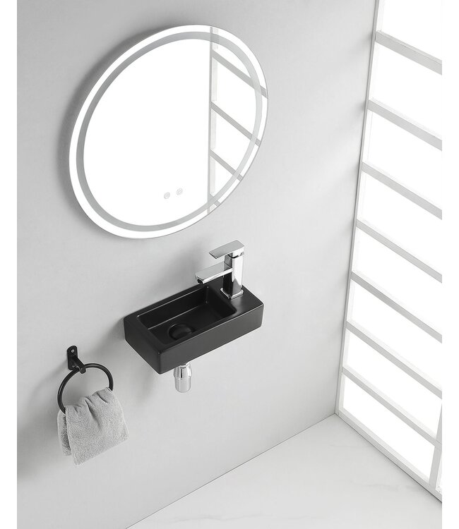 Rhea Mini Toilet Fontein Links Mat Zwart 36x18x9 cm keramiek