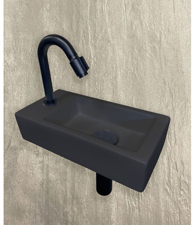 Fonteinset Toilet Rechts Zwart Quartz - Mini-Rhea 36x18x9 cm