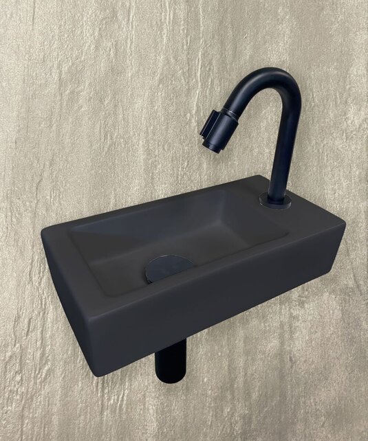Fonteinset Toilet Rechts Zwart Quartz - Mini-Rhea 36x18x9 cm