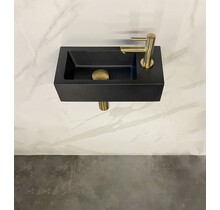 Fonteinset Toilet Rechts Zwart Quartz met Mat Goud - 36x18x9 cm - Mini-Rhea