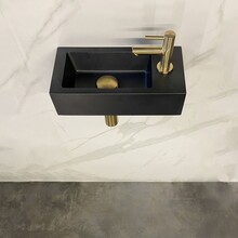 Wiesbaden Fonteinset Toilet Rechts Zwart Quartz met Mat Goud - 36x18x9 cm - Mini-Rhea