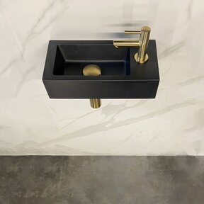Wiesbaden Fonteinset Toilet Rechts Zwart Quartz met Mat Goud - 36x18x9 cm - Mini-Rhea