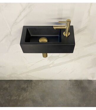 Wiesbaden Wiesbaden Fonteinset Toilet Rechts Zwart Quartz met Mat Goud - 36x18x9 cm - Mini-Rhea