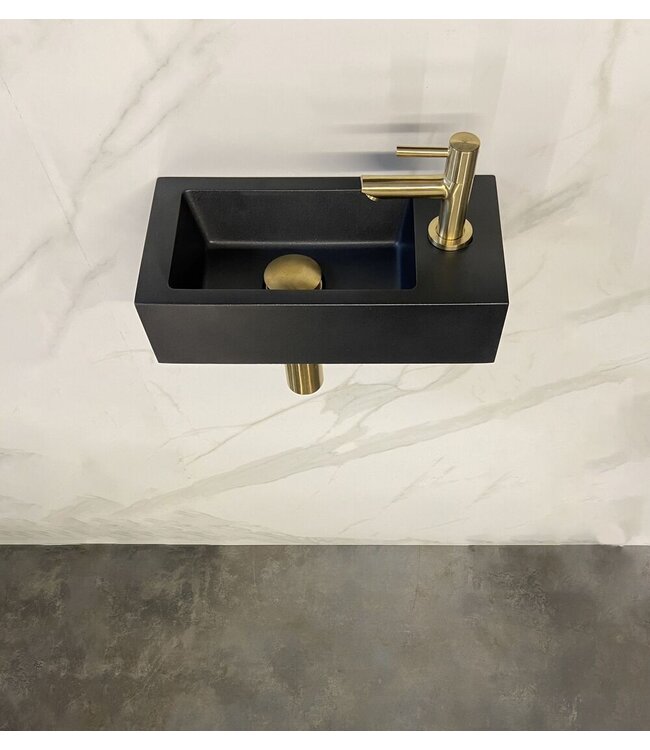 Fonteinset Toilet Links Zwart Quartz met Mat Goud - 36x18x9 cm - Mini-Rhea