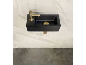 Wiesbaden Fonteinset Toilet Links Zwart Quartz met Mat Goud - 36x18x9 cm - Mini-Rhea
