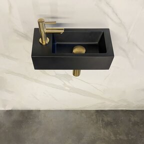 Wiesbaden Fonteinset Toilet Links Zwart Quartz met Mat Goud - 36x18x9 cm - Mini-Rhea