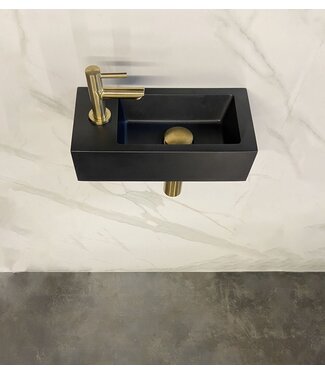 Wiesbaden Wiesbaden Fonteinset Toilet Links Zwart Quartz met Mat Goud - 36x18x9 cm - Mini-Rhea