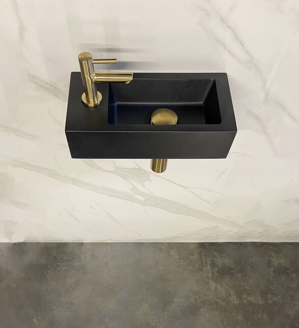 Fonteinset Toilet Links Zwart Quartz met Mat Goud - 36x18x9 cm - Mini-Rhea