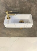 Fonteinset Toilet Links Carrara met Mat Goud - 36x18x9 cm - Mini-Rhea Marmerlook