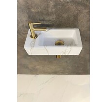 Fonteinset Toilet Links Carrara met Mat Goud - 36x18x9 cm - Mini-Rhea Marmerlook