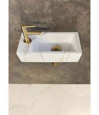 Wiesbaden Wiesbaden Fonteinset Toilet Links Carrara met Mat Goud - 36x18x9 cm - Mini-Rhea Marmerlook