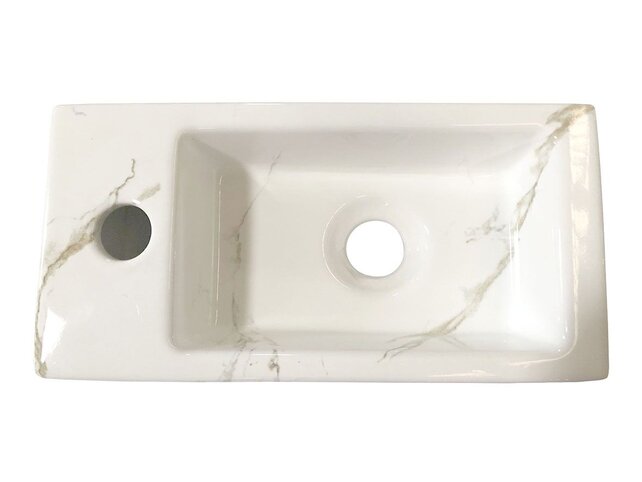 Fonteinset Toilet Links Carrara met Mat Goud - 36x18x9 cm - Mini-Rhea Marmerlook