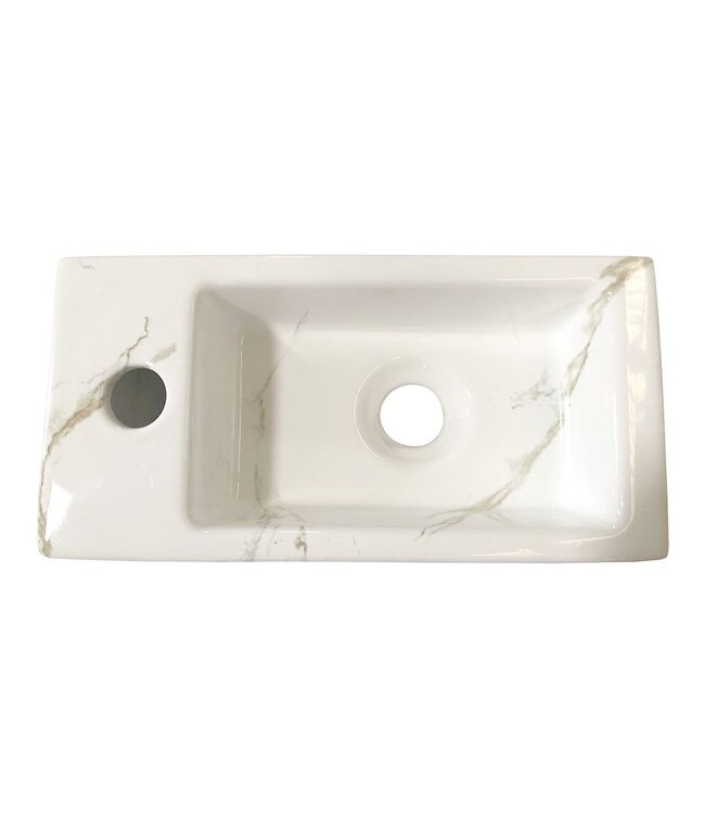 Wiesbaden Fonteinset Toilet Links Carrara met Mat Goud - 36x18x9 cm - Mini-Rhea Marmerlook