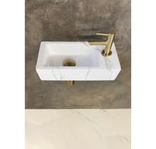 Fonteinset Toilet Rechts Carrara met Mat Goud - 36x18x9 cm - Mini-Rhea Marmerlook