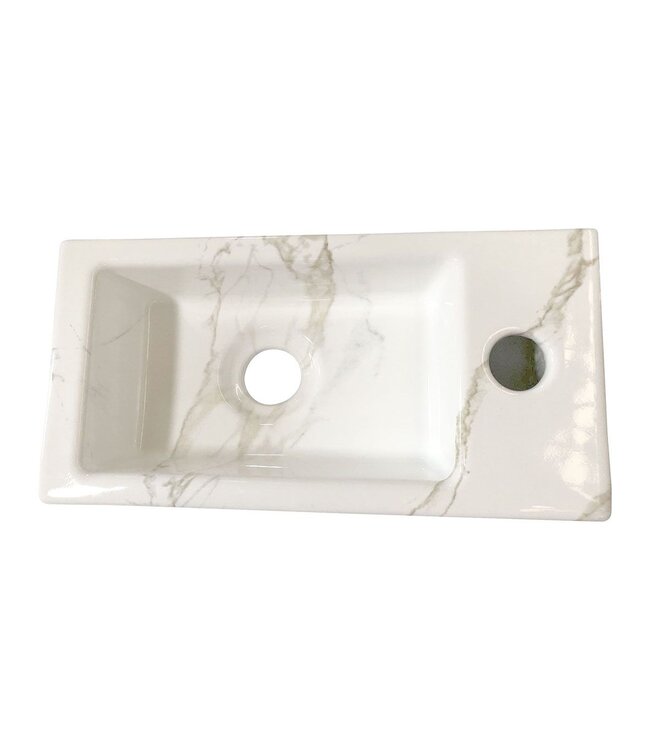 Wiesbaden Fonteinset Toilet Rechts Carrara met Mat Goud - 36x18x9 cm - Mini-Rhea Marmerlook