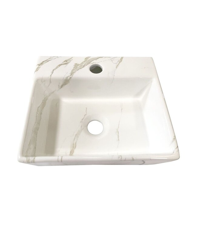 Fonteinset Toilet Leto Carrara met Mat Goud - 33x29x11 cm - Marmerlook