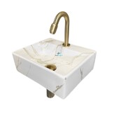 Fonteinset Toilet Leto Carrara met Mat Goud - 33x29x11 cm - Marmerlook Fonteinset Toilet Leto Carrara met Mat Goud - 33x29x11 cm - Marmerlook