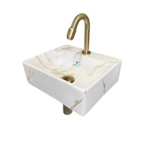 Fonteinset Toilet Leto Carrara met Mat Goud - 33x29x11 cm - Marmerlook