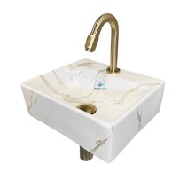 Wiesbaden Fonteinset Toilet Leto Carrara met Mat Goud - 33x29x11 cm - Marmerlook