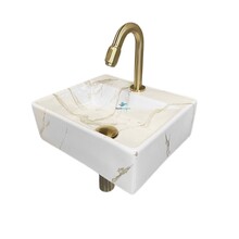 Wiesbaden Fonteinset Toilet Leto Carrara met Mat Goud - 33x29x11 cm - Marmerlook
