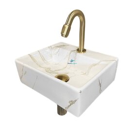 Wiesbaden Fonteinset Toilet Leto Carrara met Mat Goud - 33x29x11 cm - Marmerlook