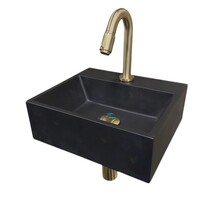Wiesbaden Fonteinset Toilet Leto Quartz Zwart met Mat Goud - 33x29x11 cm