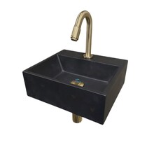 Wiesbaden Fonteinset Toilet Leto Quartz Zwart met Mat Goud - 33x29x11 cm