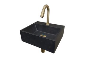 Wiesbaden Fonteinset Toilet Leto Quartz Zwart met Mat Goud - 33x29x11 cm