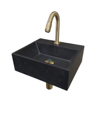Wiesbaden Wiesbaden Fonteinset Toilet Leto Quartz Zwart met Mat Goud - 33x29x11 cm