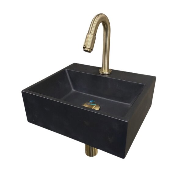 Fonteinset Toilet Leto Quartz Zwart met Mat Goud - 33x29x11 cm