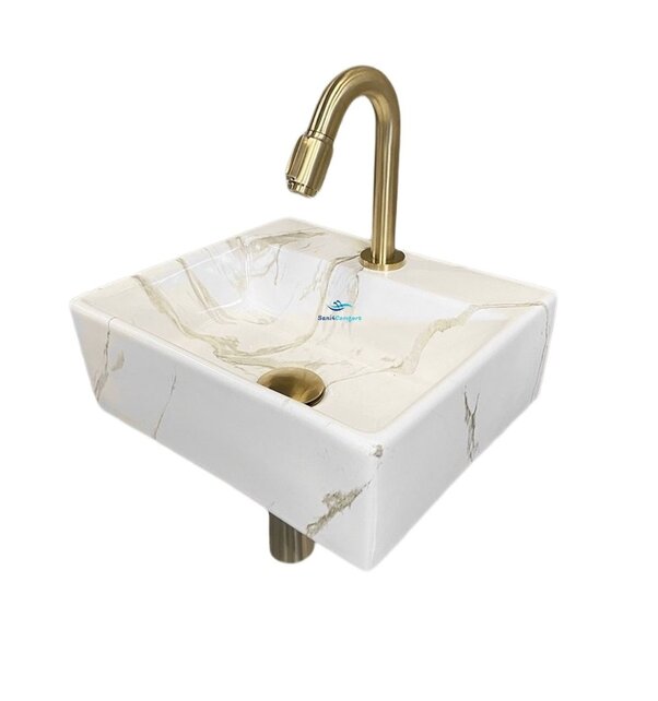 Fonteinset Toilet Leto Quartz Zwart met Mat Goud - 33x29x11 cm