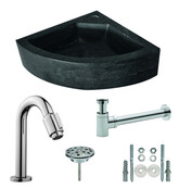 Fonteinset Toilet Hardstenen hoekfontein 30x30x10 Chroom